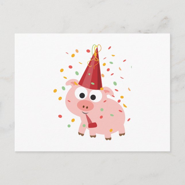 Postal De Invitación Cerdo Fiesta Confetti (Anverso)