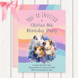 Postal De Invitación Cerdos de Guinea Acuarela Bonitos Cumpleaños Fiest