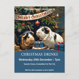 Postal De Invitación Cerdos De Guinea Y Árbol De Navidad