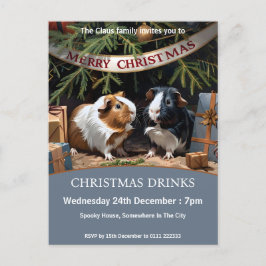 Postal De Invitación Cerdos De Guinea Y Árbol De Navidad