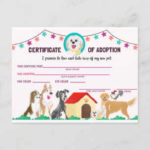 Postal De Invitación Certificado de Adopción de Papúa para un Mascota