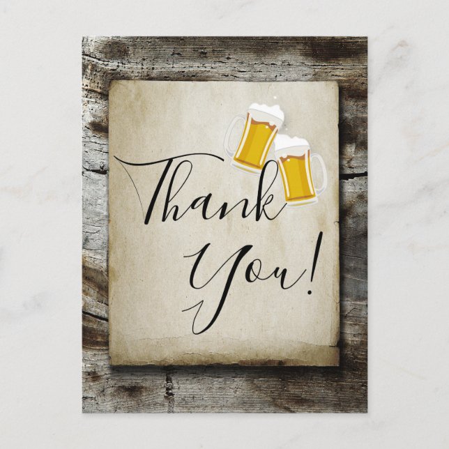 Postal De Invitación cerveza, vítores, carta de agradecimiento rústico (Anverso)