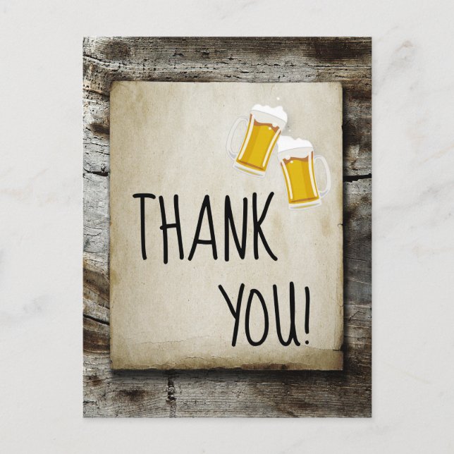 Postal De Invitación cerveza, vítores, carta de agradecimiento rústico (Anverso)
