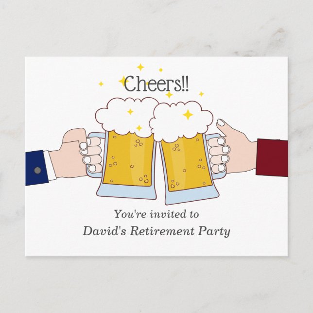Postal De Invitación cervezas, ovaciones, fiesta de jubilación para adu (Anverso)