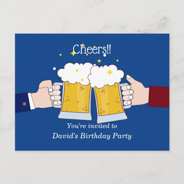 Postal De Invitación cervezas, vítores, cumpleaños adulto (Anverso)