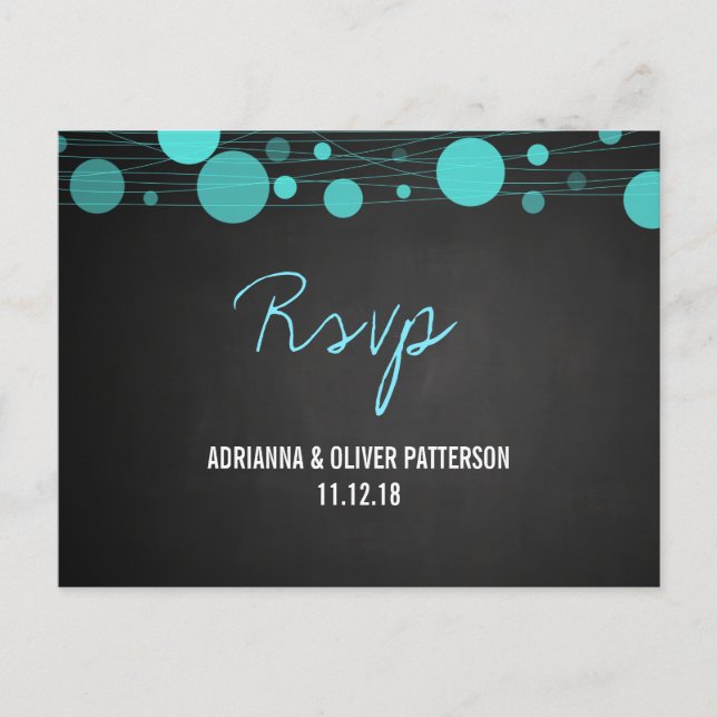 Postal De Invitación Chalkboard Blue Lanterns Rustic Wedtic Wedding RSV (Anverso)