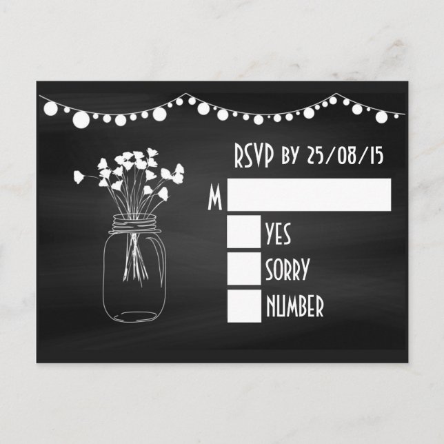 Postal De Invitación Chalkboard de moda Mason Jar Wedding RSVP (Anverso)