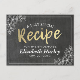 Postal De Invitación Chalkboard Gold Script Floral Bridal Shower Receta