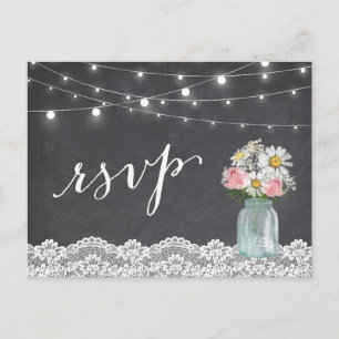 Postal De Invitación Chalkboard Luces Mason Jar Boda Floral RSVP