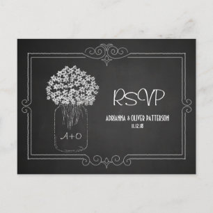Postal De Invitación Chalkboard Mason Jar Flowers Wedding RSVP