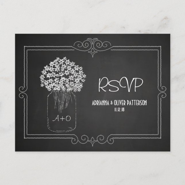 Postal De Invitación Chalkboard Mason Jar Flowers Wedding RSVP (Anverso)