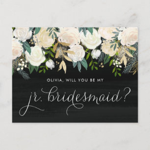 Postal De Invitación Chalkboard Peonies Serás Mi Novia Jr.