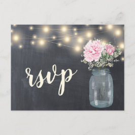 Postal De Invitación Chalkboard Rústico Peony Floral Mason Jar | RSVP