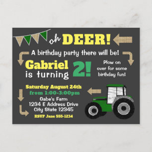 Postal De Invitación Chalkboard Tractor Invitado, Tractor de Cumpleaños