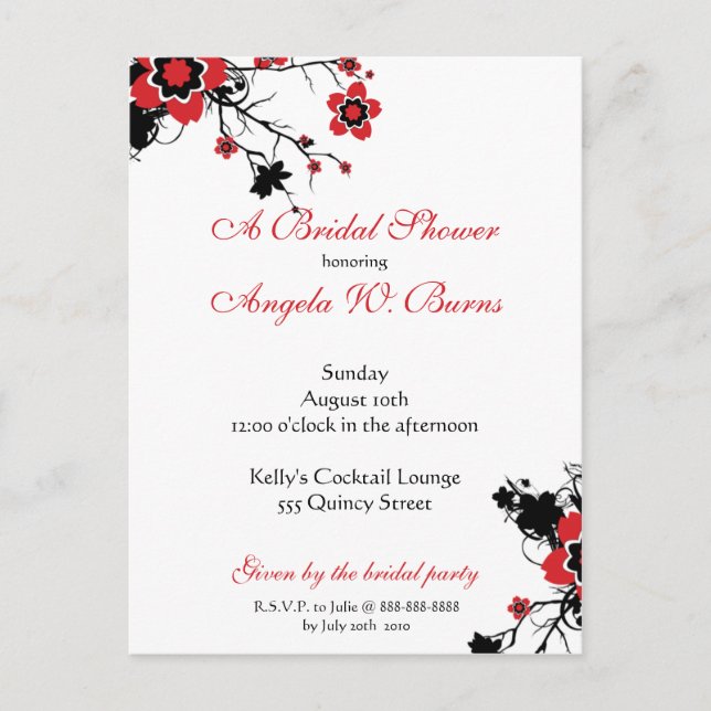 Postal De Invitación Cherry Blossom Personalizado moderno ducha de novi (Anverso)