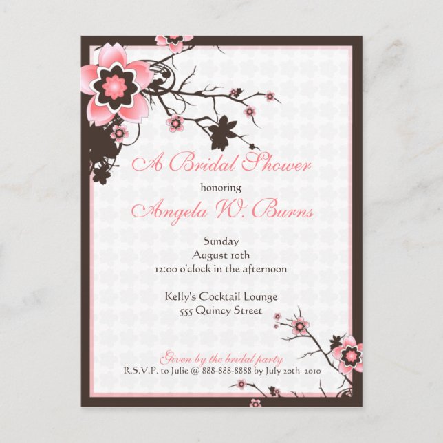 Postal De Invitación Cherry Blossom Personalizado moderno ducha de novi (Anverso)