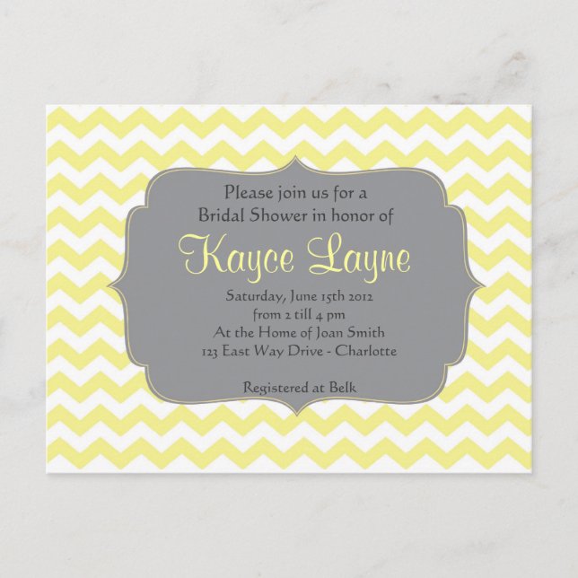 Postal De Invitación Chevron amarillo vintage (Anverso)