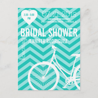 Postal De Invitación Chevron Bicycle Bridal Weddal Shower Postcard