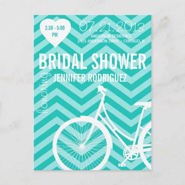 Postal De Invitación Chevron Bicycle Bridal Weddal Shower Postcard (Anverso)