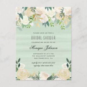 Postal De Invitación Chic Flores Acuarela Baño Nupcial
