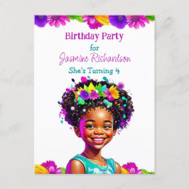 Postal De Invitación Chica afroamericano de partido de cumpleaños perso