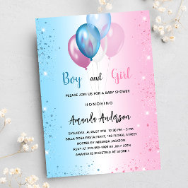 Postal De Invitación chica azul rosa Baby Shower gemelos