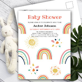 Postal De Invitación Chica azul verde amarillo arcoiris lindo Baby Show