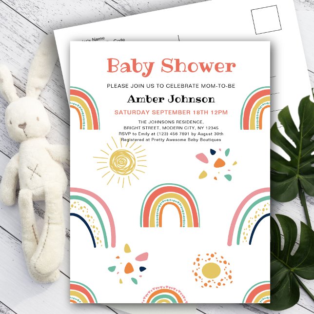 Postal De Invitación Chica azul verde amarillo arcoiris lindo Baby Show (Subido por el creador)