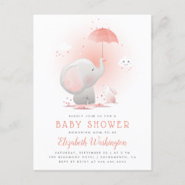 Postal De Invitación Chica Baby Shower de Peach Umbrella Elephant y Bun