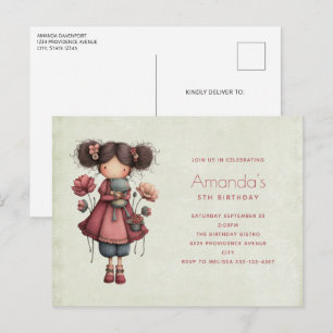 Postal De Invitación Chica con muñeca de rana cumpleaños caprichoso ado