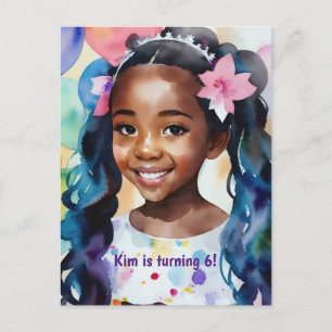 Postal De Invitación Chica de cumpleaños Melanin Princess Art
