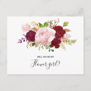 Postal De Invitación Chica de flores tropicales y románticas rojas