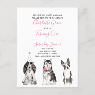 Postal De Invitación Chica de guiones rosados y negros Primer Fiesta de