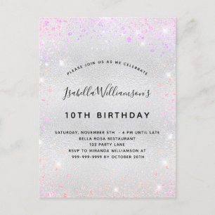 Postal De Invitación Chica de polvo purpurina púrpura plateado de cumpl