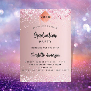Postal De Invitación Chica del purpurina rosa de color rosa de graduaci