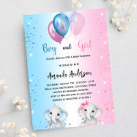 chica elefante de niño rosa azul Baby Shower gemel