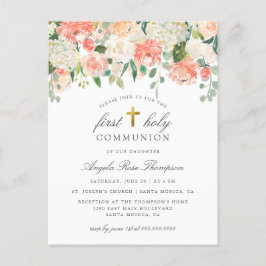Postal De Invitación Chica Floral de acuarela Primera Comunión Santa
