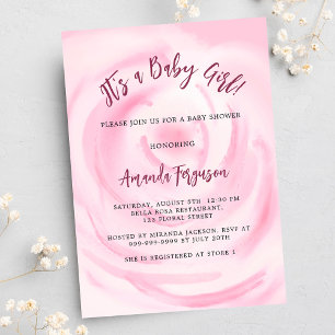 Postal De Invitación Chica floral rosa suave ducha bebé
