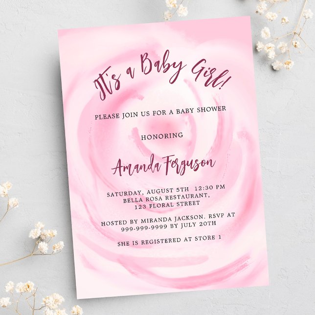 Postal De Invitación Chica floral rosa suave ducha bebé (Subido por el creador)