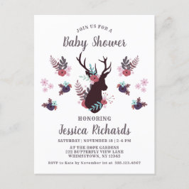 Postal De Invitación Chica floral Rustic Deer Head Mauve Baby Shower