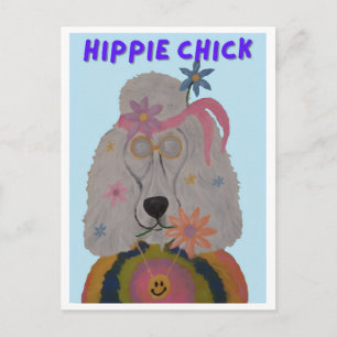 Postal De Invitación Chica Hippie Caniche Hija de las Flores