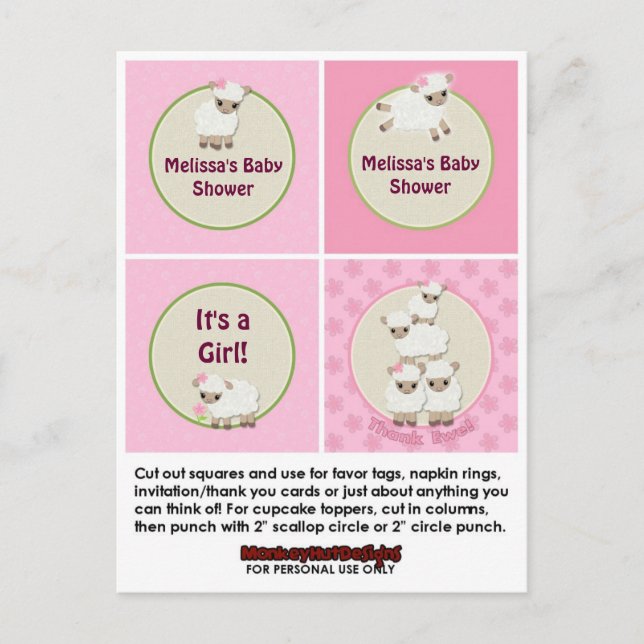 Postal De Invitación CHICA LAMB Baby Shower Cupcake Topper Sweets Dream (Anverso)