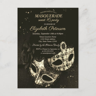 Postal De Invitación Chica Máscara Negra, Máscara Dulces 16