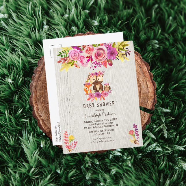 Postal De Invitación Chica Otoño Baby Shower Woodland Animal (Subido por el creador)