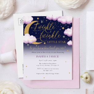 Postal De Invitación Chica rosado de estrella corta Baby Shower