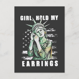 Postal De Invitación Chica, sostén mis aretes Estatua de la Libertad Es