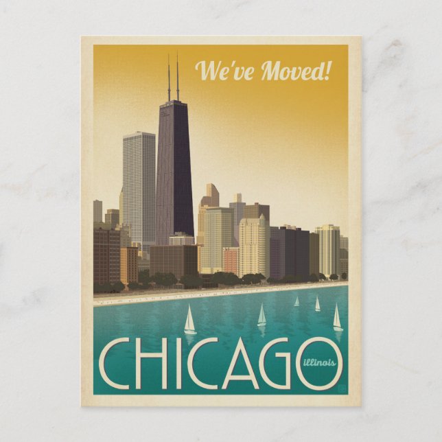 Postal De Invitación Chicago, Illinois | Nos hemos mudado (Anverso)