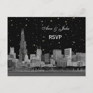 Postal De Invitación Chicago Silueta Grabado Estrella DIY BG RSVP 1