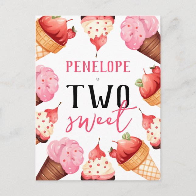 Postal De Invitación Chicas de Cute Ice Creams Fiesta de cumpleaños (Anverso)