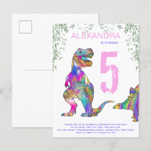 Postal De Invitación Chicas de dinosaurios 5º presupuesto rosado del pa